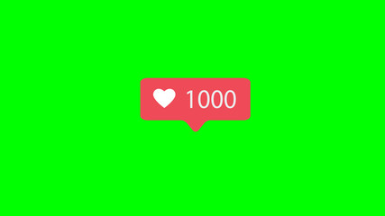 Counter, Like Notification Symbol. Pink Button of Social Media on Green Screen (Chroma Key) Background.