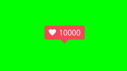 Counter, Like Notification Symbol. Pink Button of Social Media on Green Screen (Chroma Key) Background.