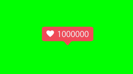 Counter, Like Notification Symbol. Pink Button of Social Media on Green Screen (Chroma Key) Background.