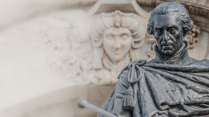 Monument to King Frederick Augustus I of Saxony in front of Supreme Land Court (Oberlandesgericht) palace in Dresden, Germany