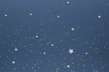 Christmas composition.Star top view background with copy space for your text. Flat lay.