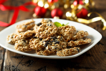 Festive Christmas cookies with raisins