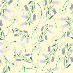 Fototapeta premium Flower seamless pattern on yellow background. 