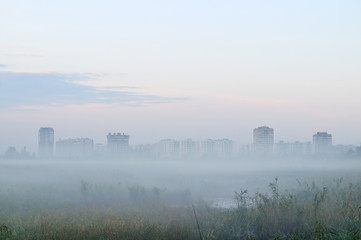 Fototapeta na wymiar Mist before Bataisk. Rostov region. Russia