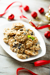 Festive Christmas cookies with raisins