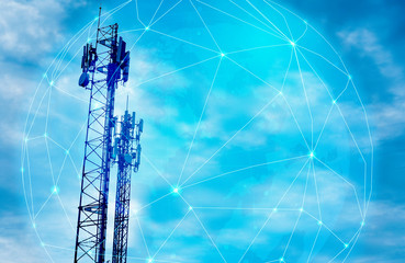 Telephone and telecommunications network towers around the world.