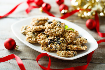 Festive Christmas cookies with raisins