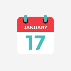 Flat icon calendar 17 January. Date, day and month. Vector illustration.