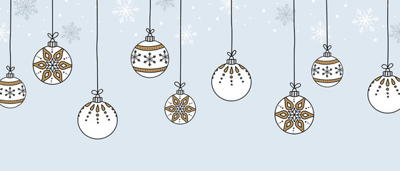 Vector christmas ball hanging decoration hand drawn illustration with snowflakes