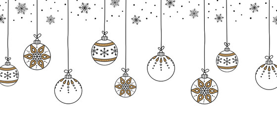 Vector christmas ball hanging decoration hand drawn illustration with snowflakes