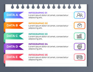Presentation business infographic template with 5 options in paper style. Vector illustration
