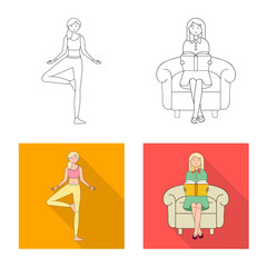 Isolated object of posture and mood sign. Set of posture and female vector icon for stock.