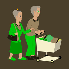 Pensioners with a trolley products