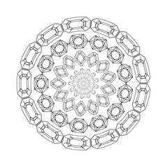Circular geometric pattern with black lines on white background.