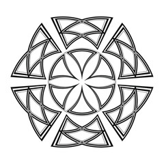 Circular geometric pattern with black lines on white background.