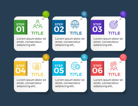 Business infographics. Timeline with 6 steps or options. Vector infographic element