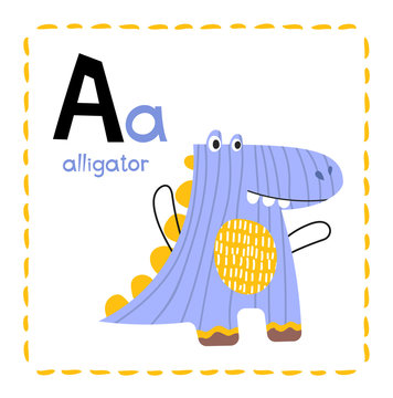Letter A. Funny Alphabet for young children. Learning English for kids concept with a font in black capital letters in vector