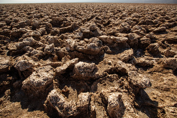 View along Badwater Road in Death Valley National Park, California. Badlands, canyon