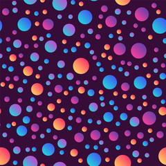 abstract vector seamless pattern with color gradient round bubbles on dark background. geometric texture for packaging, pattern on paper, wrappers and textile