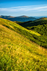 Fototapeta na wymiar Sunny summer day in the mountains. Photo from Wielka Rawka in the Bieszczady Mountains. Poland.