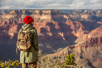 A hiker in the Grand Canyon National Park, South Rim, Arizona, USA.