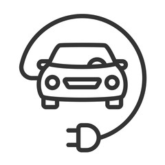 electric eco car with wire plug outline vector icon isolated on white background. electric auto car flat icon for web, mobile and user interface design. electric ecological transport concept