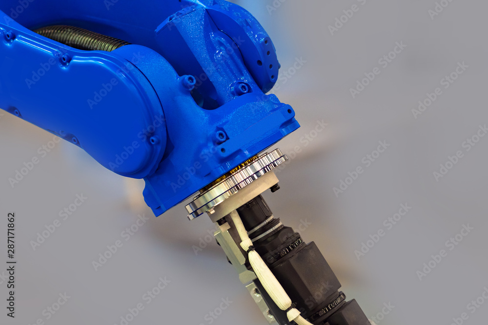 Poster fragment of an industrial robot with remote control. industrial concept. development of robots for i