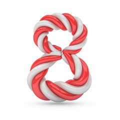 Uppercase candy and sugar font. Digit eight. 3D