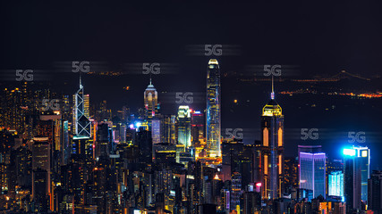 5G technology concept with cityscapes background