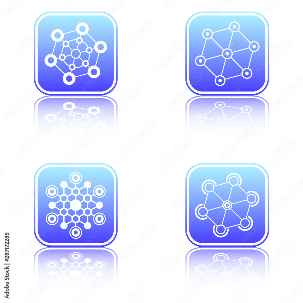 Poster set of tech hexagonal geometrical signs with reflection.
