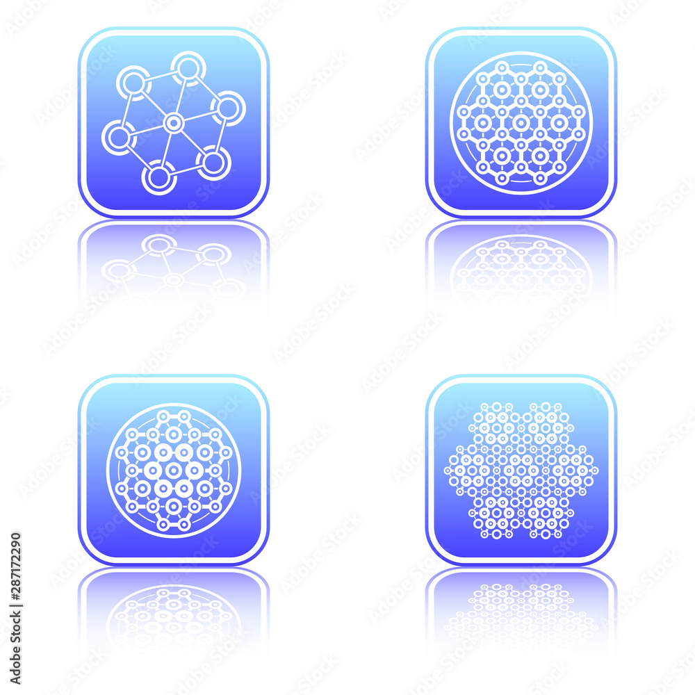 Poster set of tech hexagonal geometrical signs with reflection.