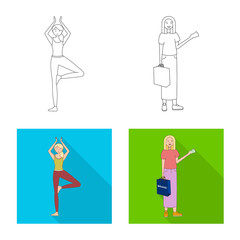 Vector illustration of posture and mood symbol. Set of posture and female stock symbol for web.