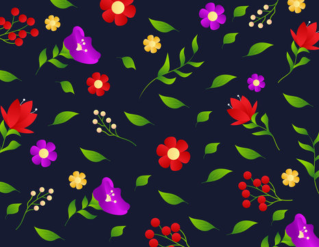 Floral pattern with small flowers and leaves. Vector Illustration © talang