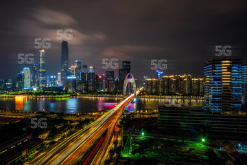 Fototapeta premium 5G technology concept with cityscapes background