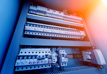 Voltage switchboard with circuit breakers.