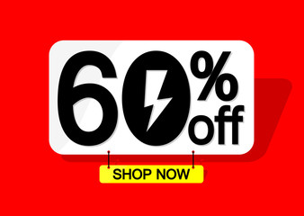Flash Sale 60% off, banner design template, discount tag, vector illustration
