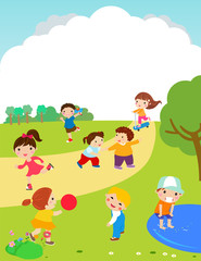 Obraz na płótnie Canvas Happy children playing outdoor