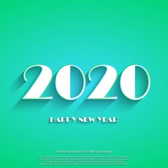 Happy New Year 2020 white text on green background. Template holidays card. Winter holiday greetings poster. Vector illustration eps10