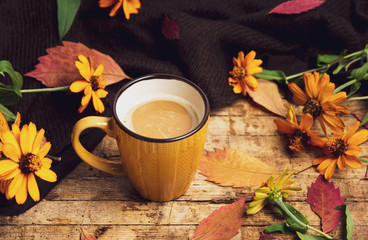 Cup of coffee and autumn season symbol