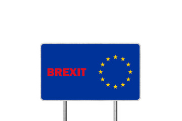 Brexit Concept. Road Sign Depicting United Kingdom Departing European Uniun