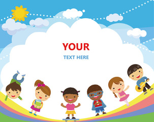 happy kids with banner