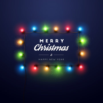 Merry Christmas background with christmas lights. Holiday illustration.