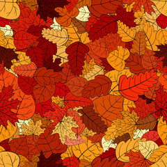 abstract vector doodle autumn leaves seamless pattern