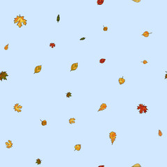 abstract vector doodle autumn leaves seamless pattern
