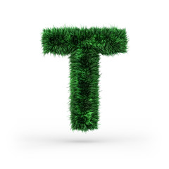 Uppercase green and ecology font. Letter T. 3D