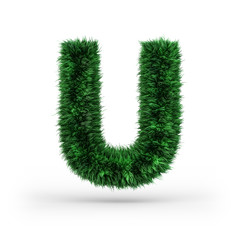 Uppercase green and ecology font. Letter U. 3D