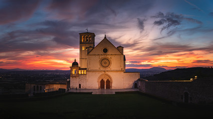 Basilica of St. Francis of Assisi (Italy) at sunset