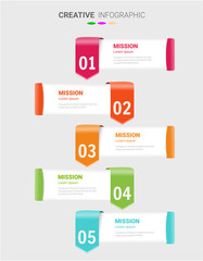 Presentation infographic template with 5 options, vector infographics design and marketing icons can be used for workflow layout, steps or processes.
