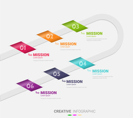 Infographic template with numbers 6 option can be used for workflow layout, diagram, number step up options.