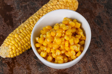 Young corn seeds in the bowl